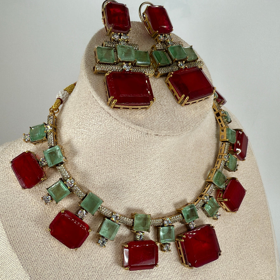 Ruby Mint Doublet Necklace Set