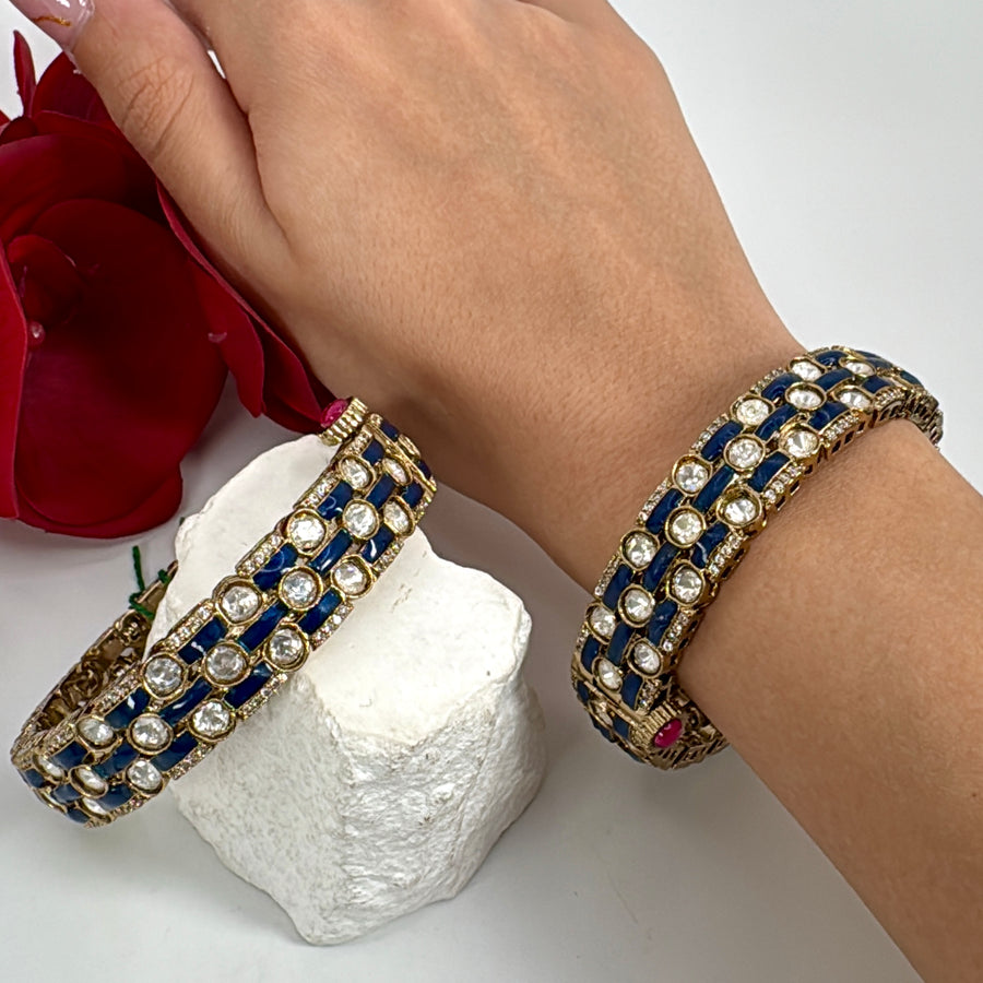 Blue Jadau Moissanite Openable Bangle Pair(Size 2.4)