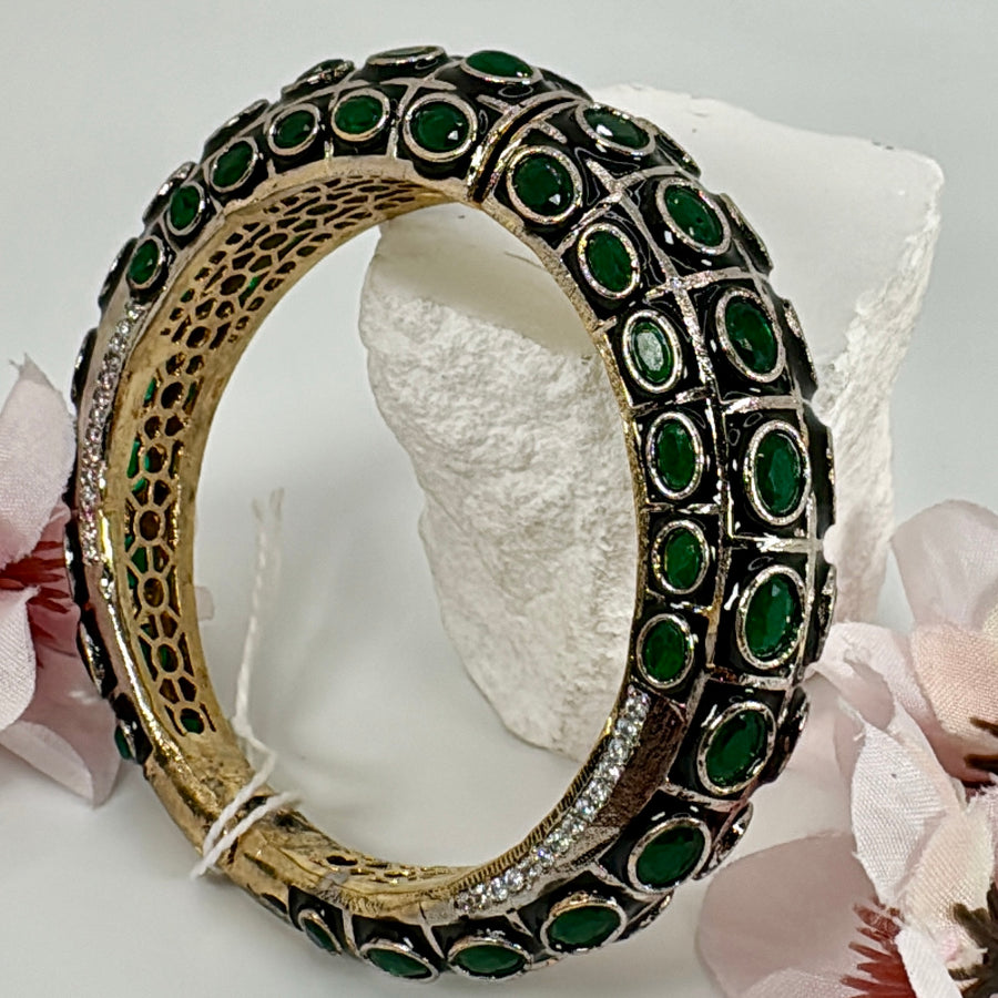 Green Stone Openable Bangle(Fits Size 2.2-2.6)