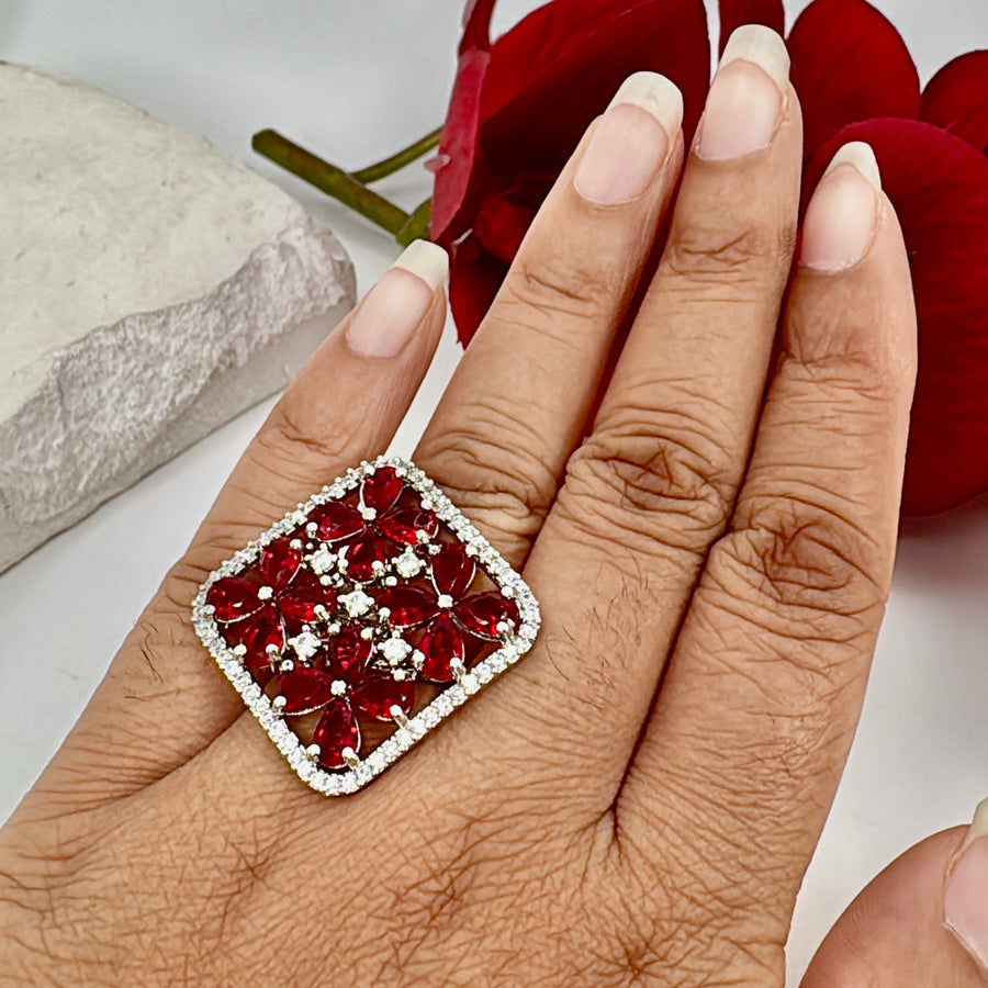 Ruby Cubic Zirconia Adjustable Finger Ring