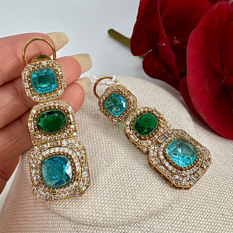 Turquoise & Green Cubic Zirconia Earrings