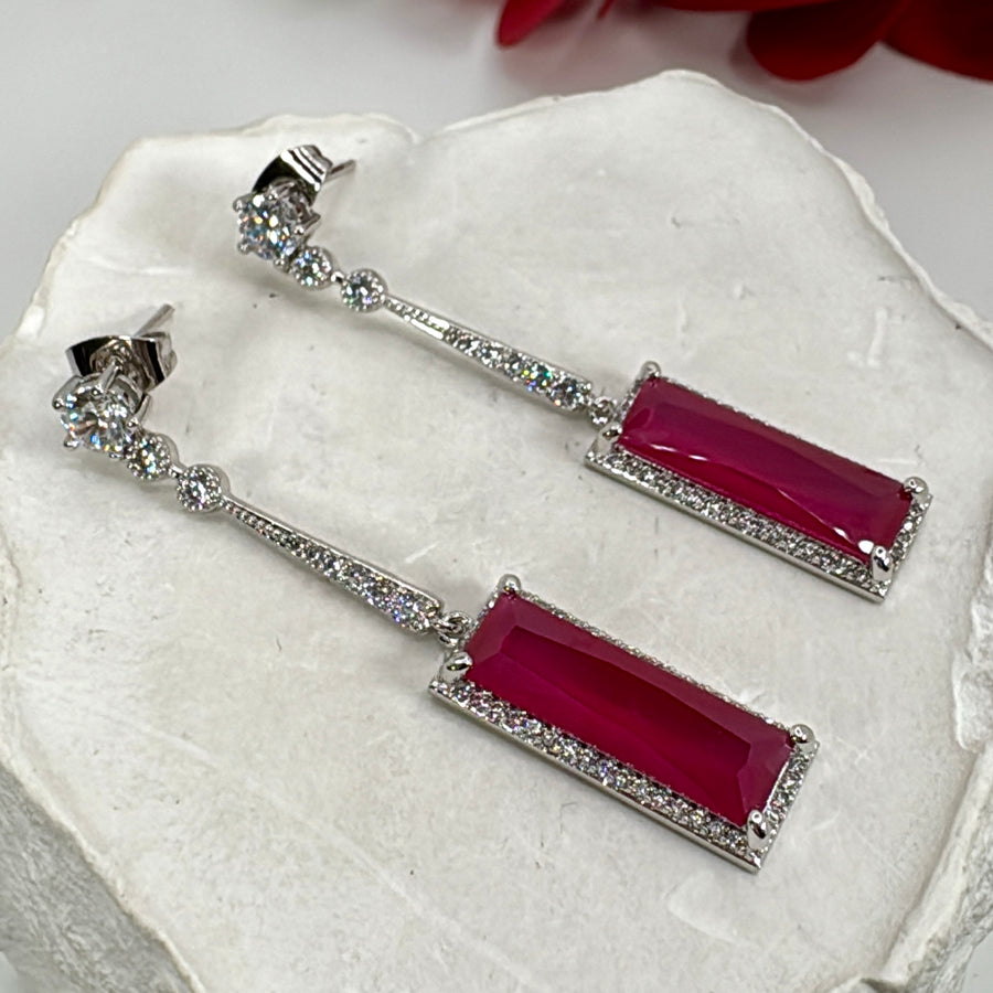 Ruby Italian Cubic Zirconia Earrings (Approx. Length 2 inches)