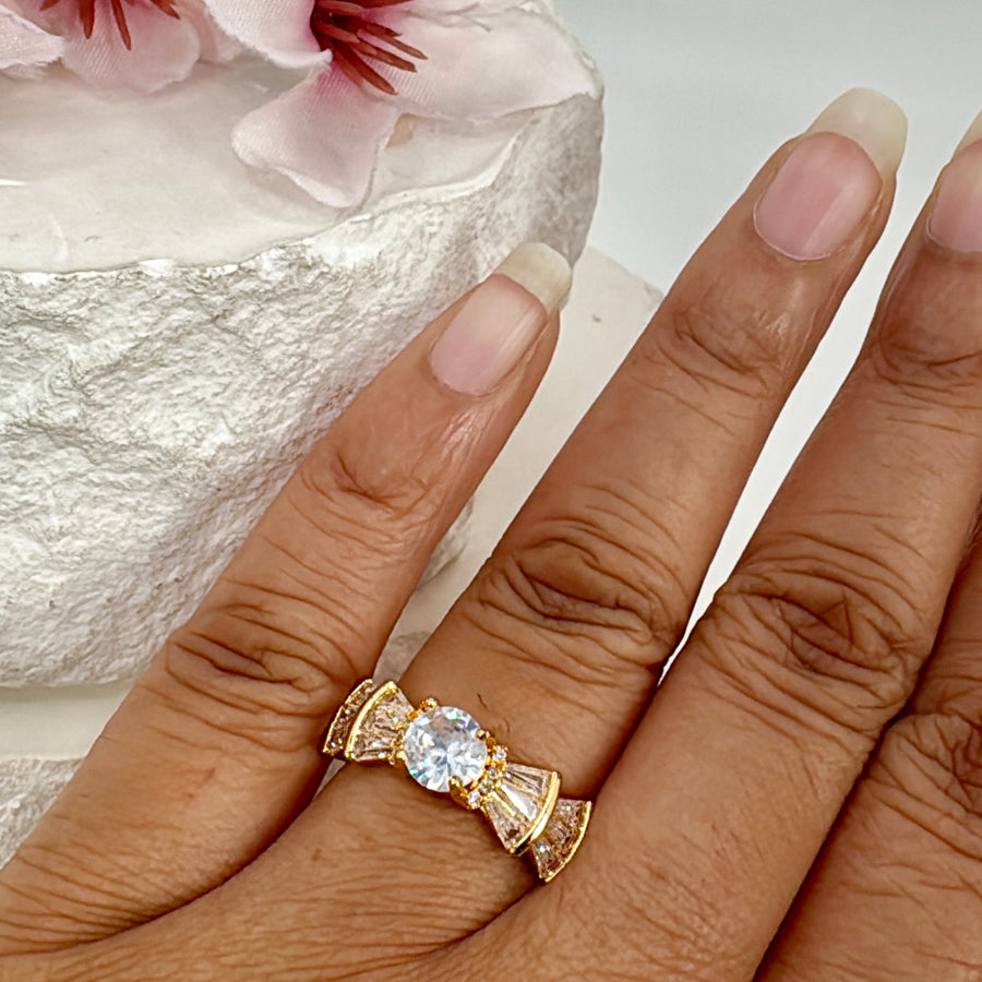 Clear Tanishq Inspired Cubic Zirconia American Diamonds Gold Plated Adjustable Finger Ring Design 5