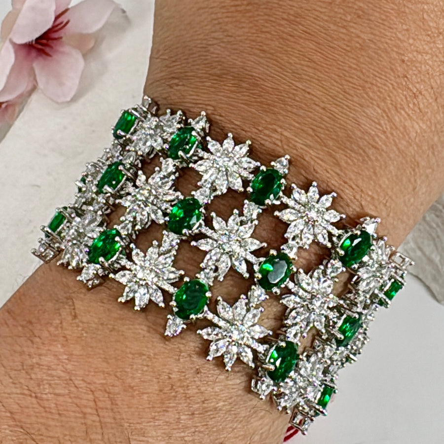 Green American Diamonds Cubic Zirconia Flexible Tennis Bracelet ( Fits Size 2.2-2.8)