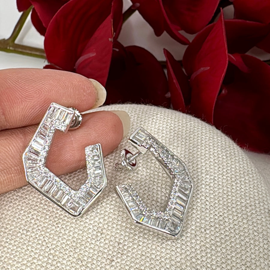 Clear AAA Cut Baguette American Diamonds Silver Italian Earrings