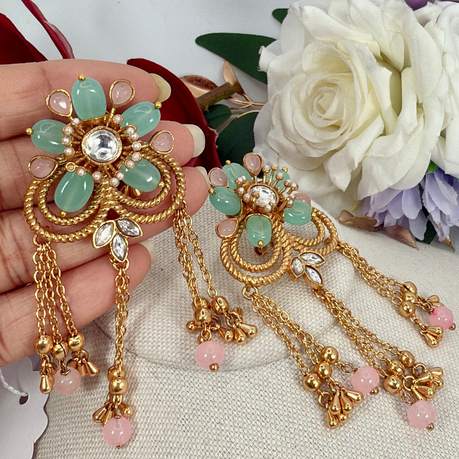 Mint Pink Apala Inspired Moissanite Earrings
