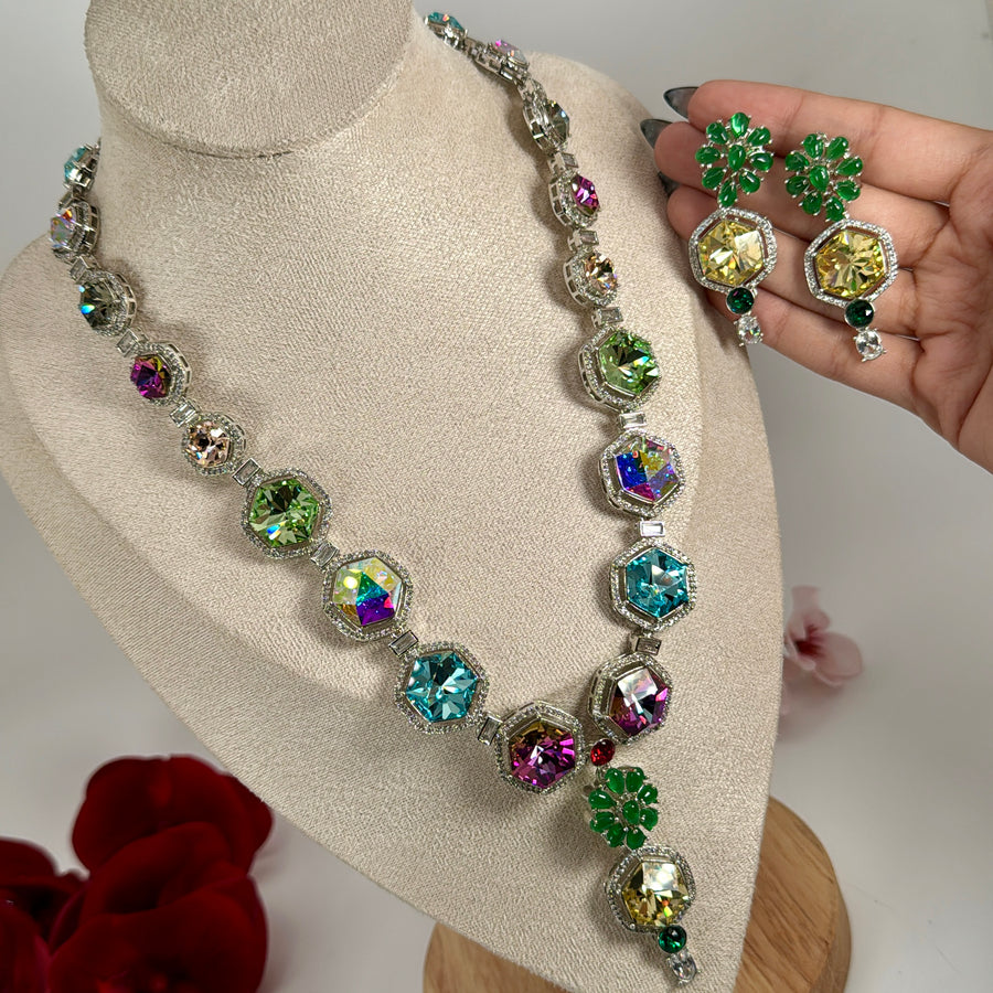 Multi Swarovski Crystals Cubic Zirconia Necklace Set