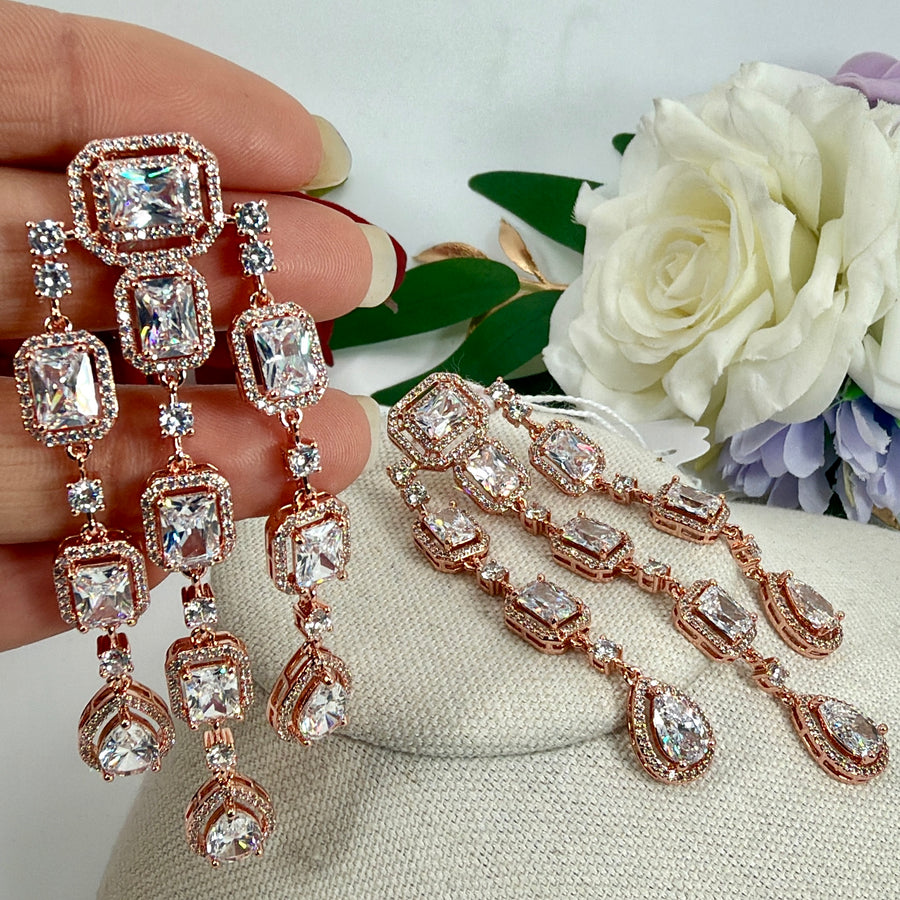 Clear Rosegold Polish Italian Lightweight Statement Earrings