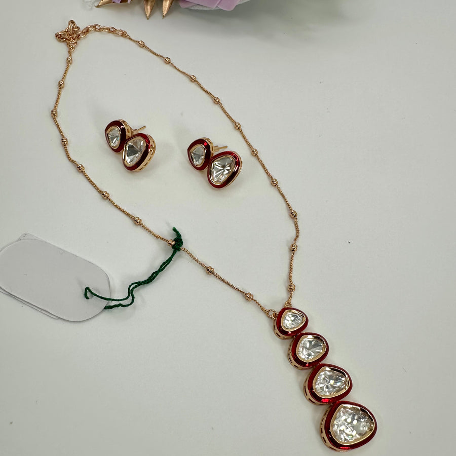 Red Meenakari Uncut Kundan Pendant Necklace Set