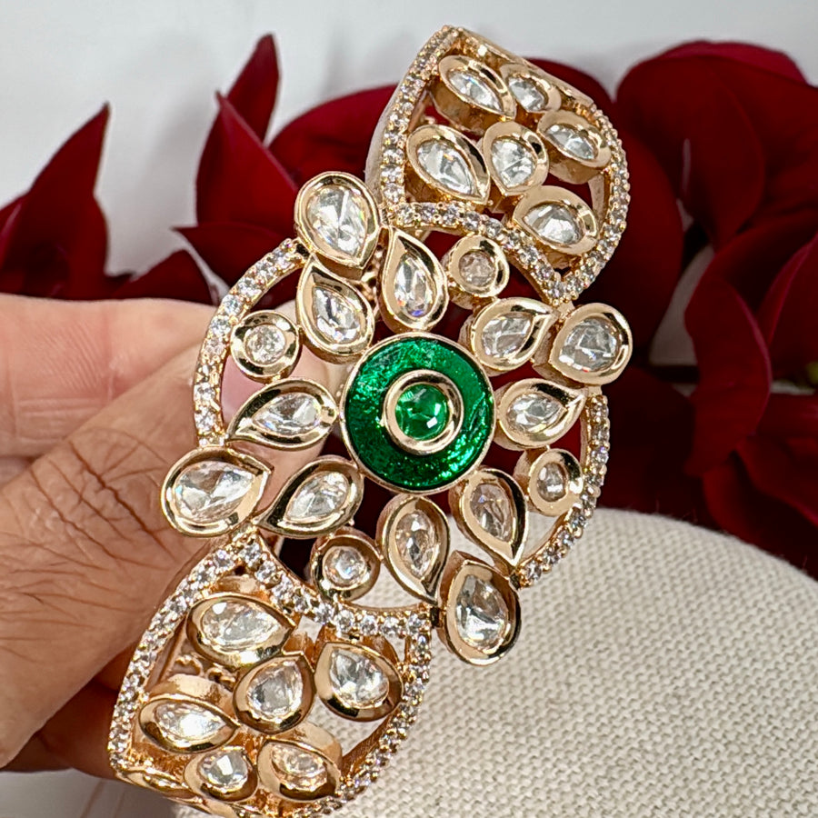 Green Polki Kundan Openable Bangle(Fits Size 2.2 to 2.6)