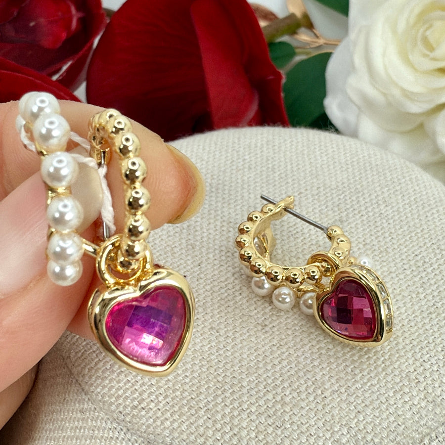 Hot Pink Pearl Italian Hoop Earrings