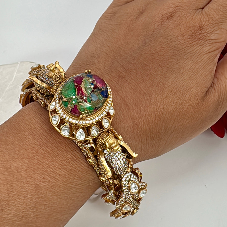 Multi Marble Stone Peacock Openable Bangle Pair(Size 2.4-2.6)