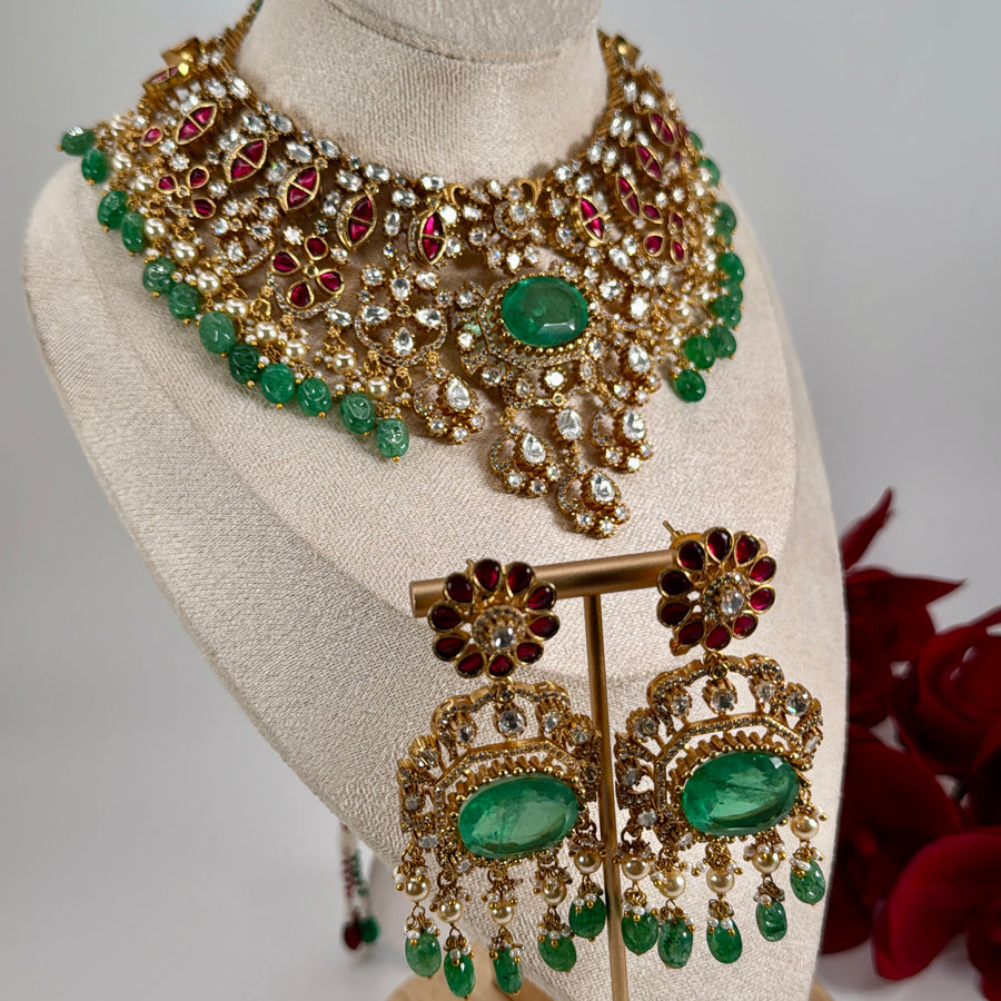 Mint & Ruby Paachi Kundan Statement Necklace Set