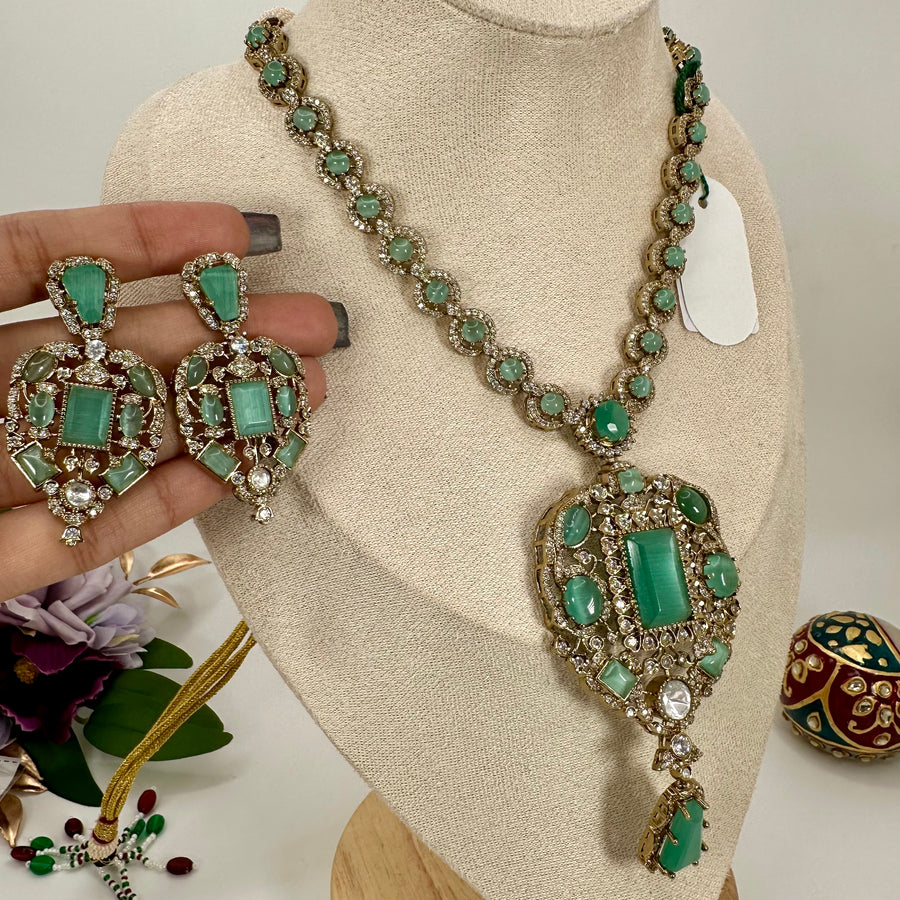Mint Doublet Moissanite Sabya Inspired Necklace Set