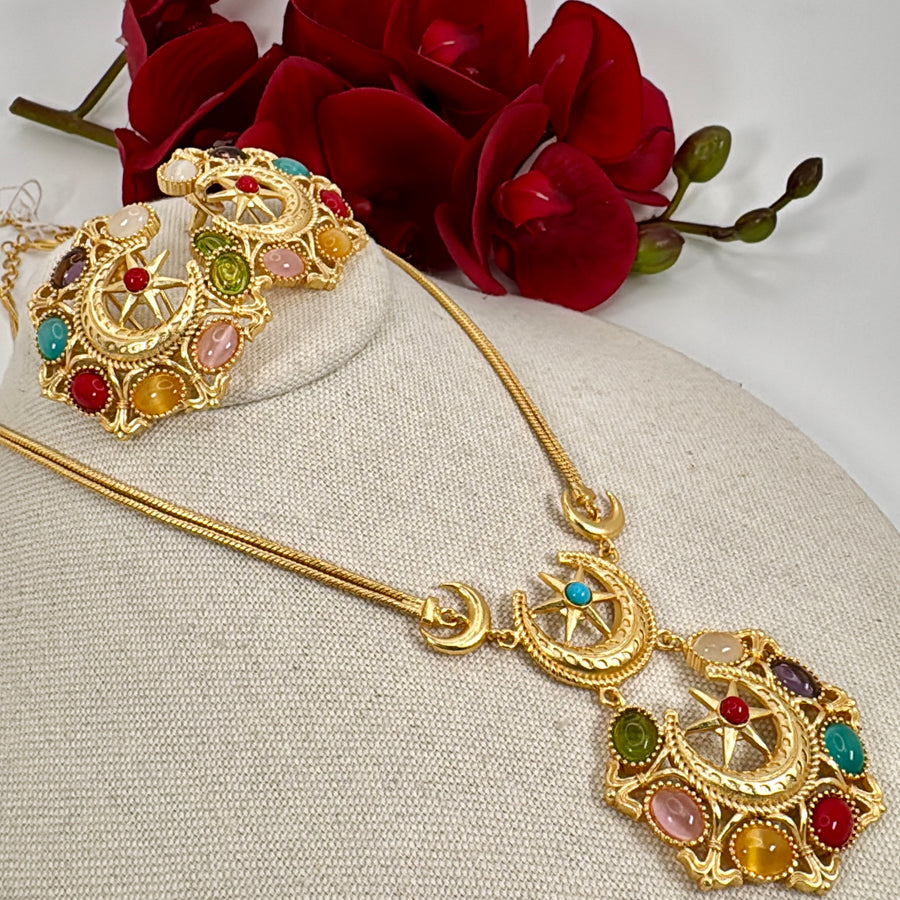 Multi Gold Pendant Necklace Set