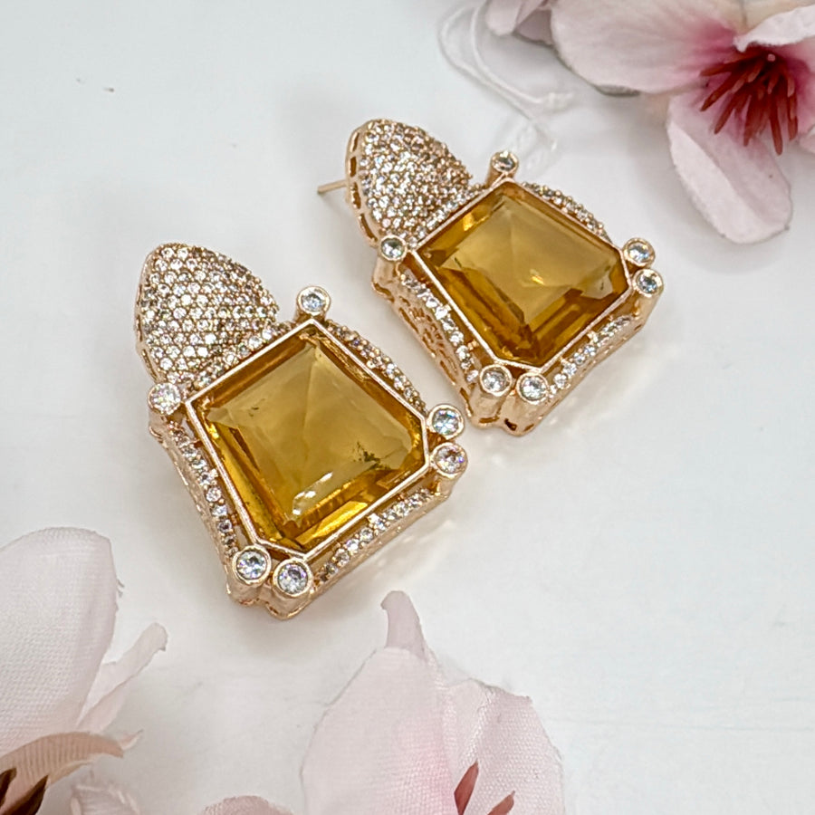 Yellow Invisible Setting American Diamonds Cubic Zirconia Stud Earrings