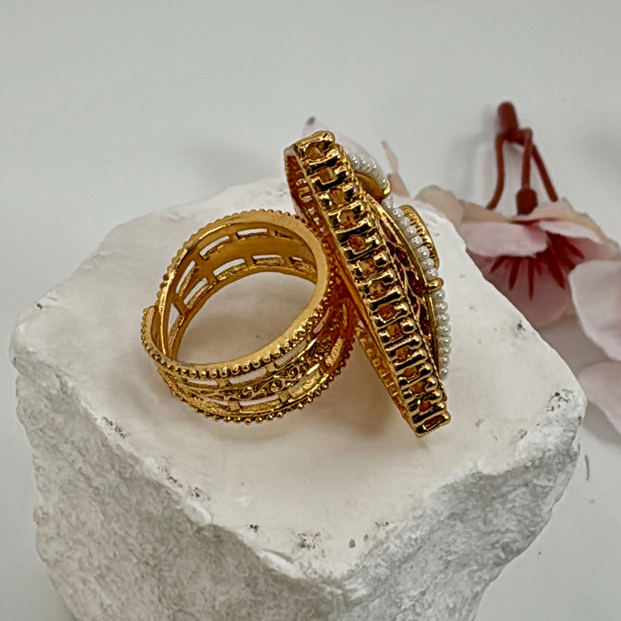 Multi Antique Gold Triangle Adjustable Finger Ring.