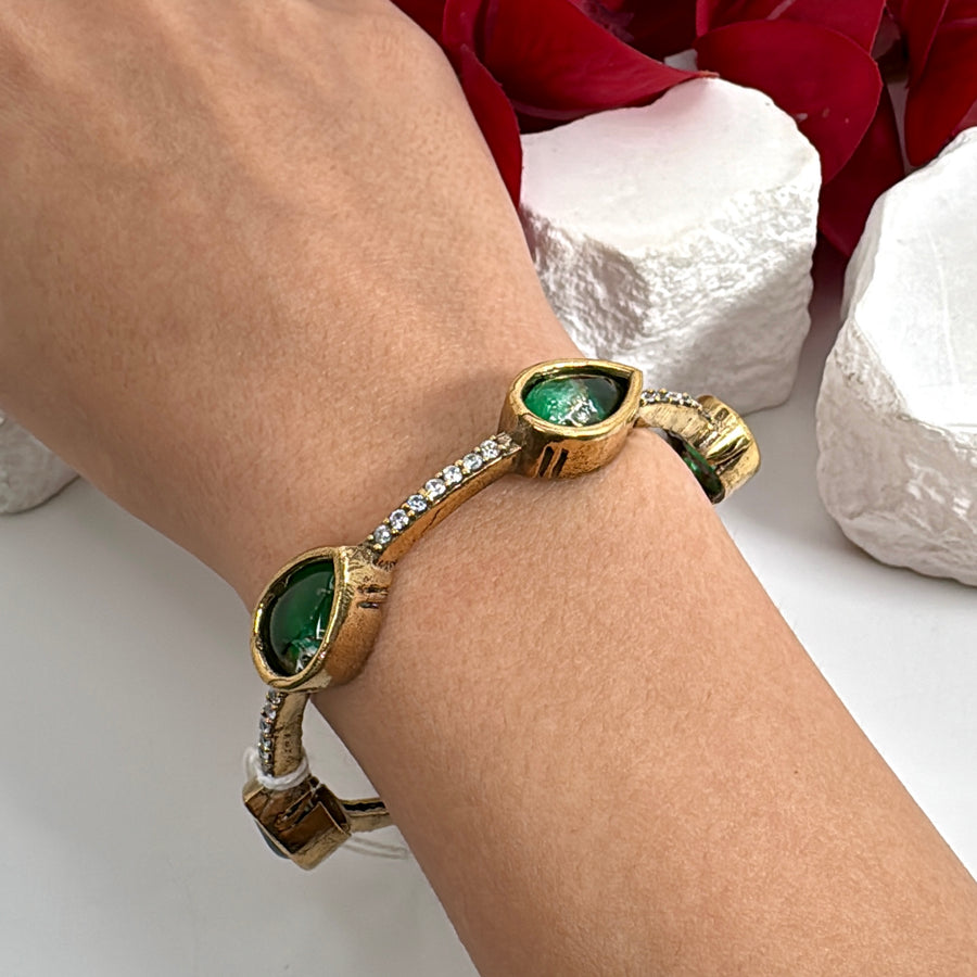 Green Marble Doublet Stone Non Openable Bangle (Size 2.6)