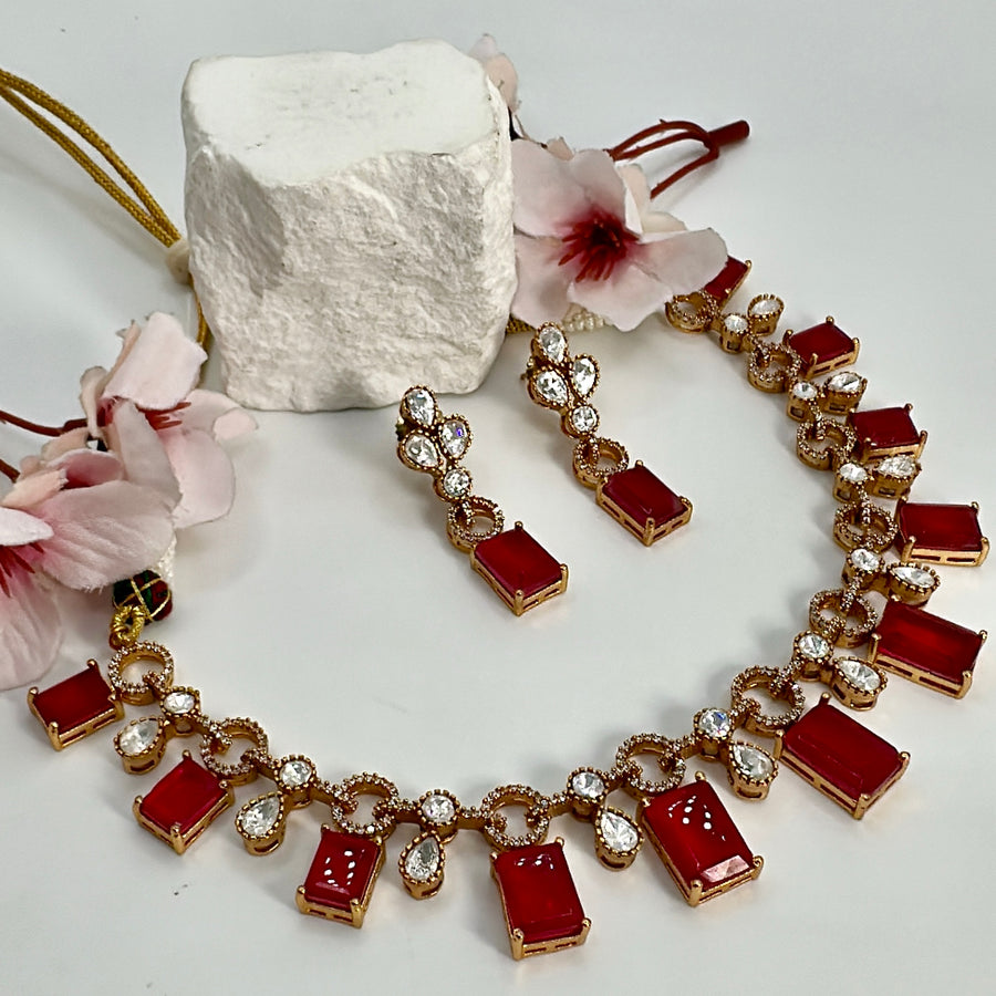 Ruby Doublet Moissanite Dainty Necklace Set