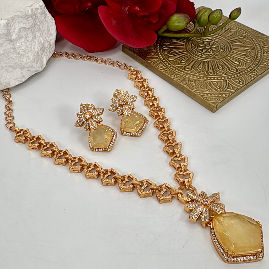 Yellow Doublet Dainty Moissanite Necklace Set