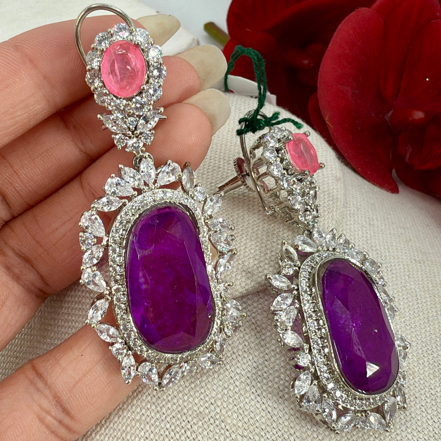 Purple Doublet Cubic Zirconia Earrings