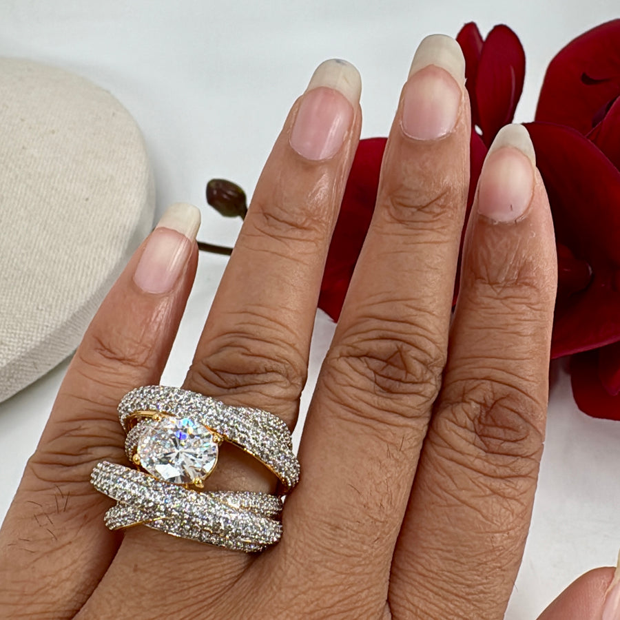 Clear AAA Cut Cubic Zirconia 24 Carat Gold Plated Finger Ring(Non Adjustable)