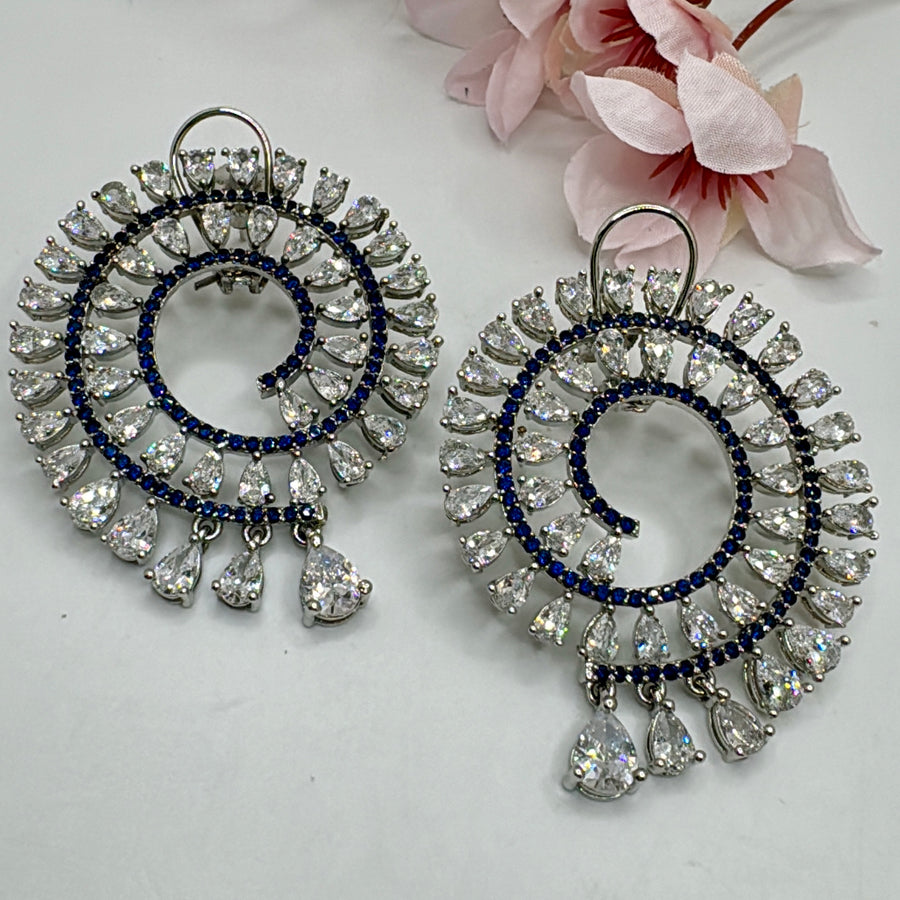 Blue American Diamonds Chic Statement Earrings