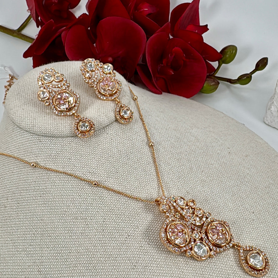 Pink Polki Kundan Pendant Necklace Set