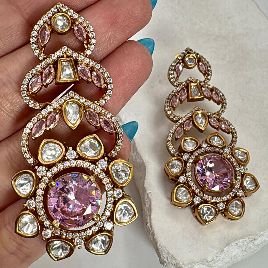 Pink Moissanite Swarovski Crystals Earrings