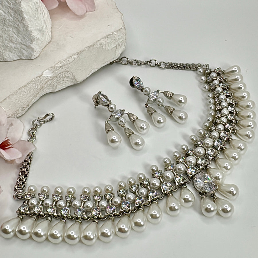 Clear Pearl & American Diamonds CZ Necklace Set