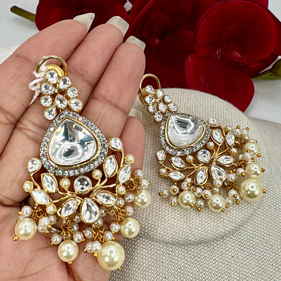 Clear Pearl Moissanite Kundan Earrings