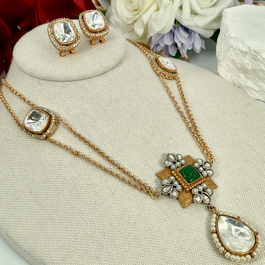 Green Apala Inspired Moissanite Necklace Set