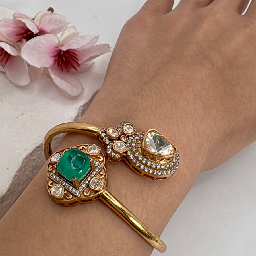 Mint Doublet & Moissanite Twister Bangle(One Size Fits All)