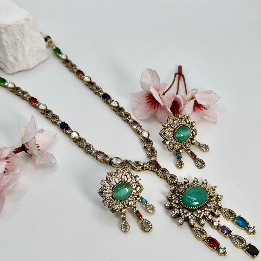 Mint Multi Kundan Dainty Necklace Set