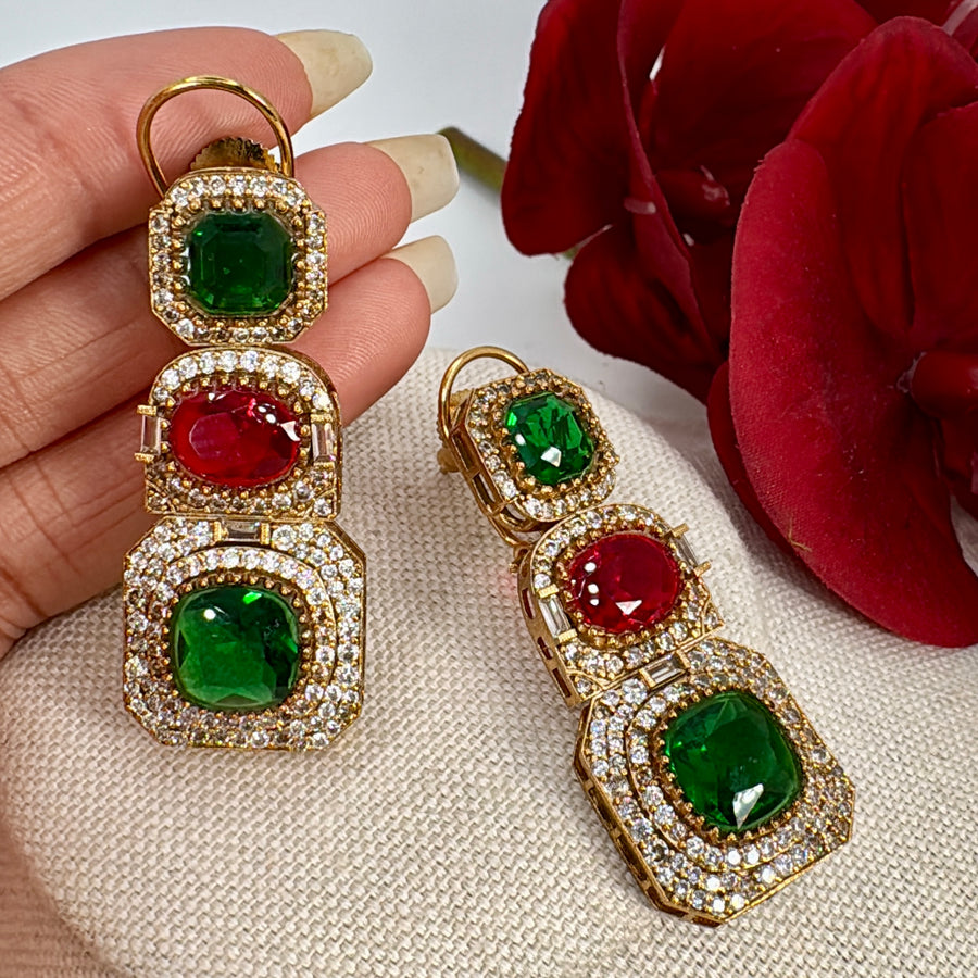 Red & Green Cubic Zirconia Earrings