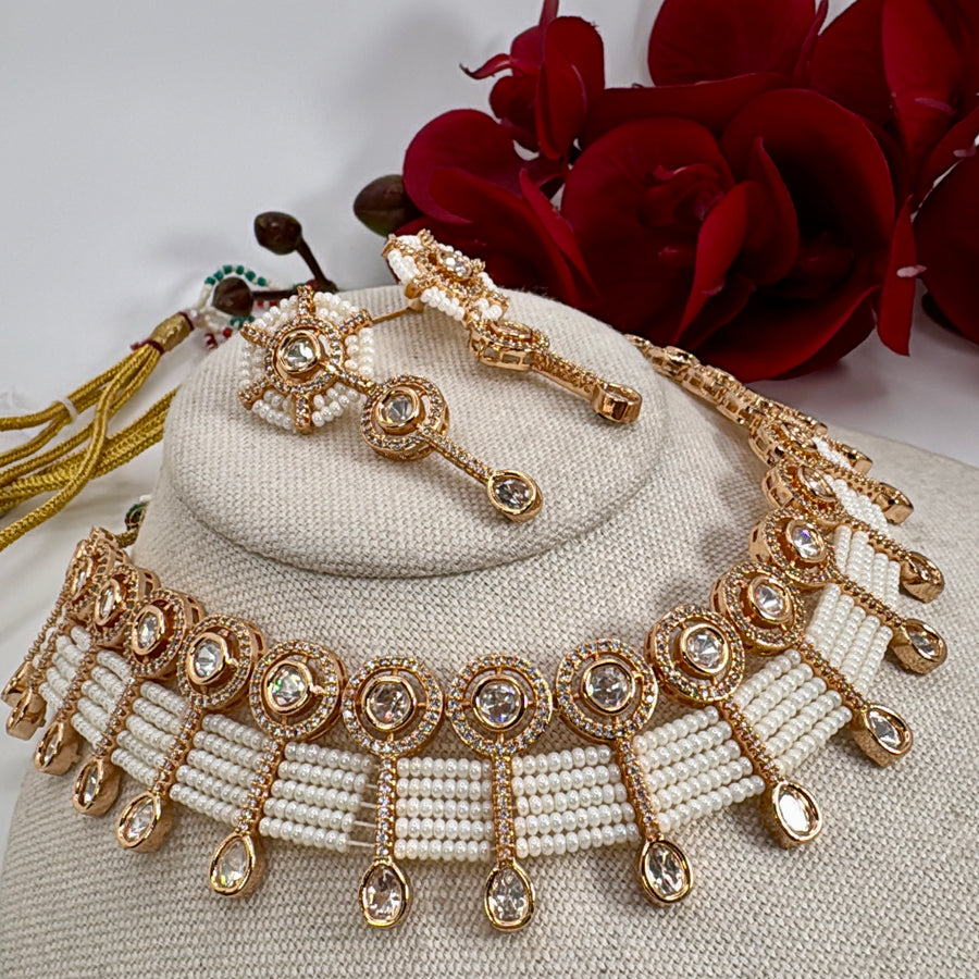 Clear Pearl Moissanite Necklace Set