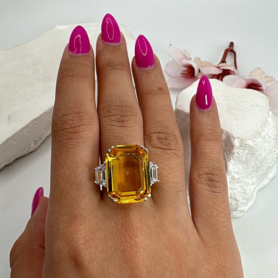 Yellow American Diamonds CZ Adjustable Finger Ring
