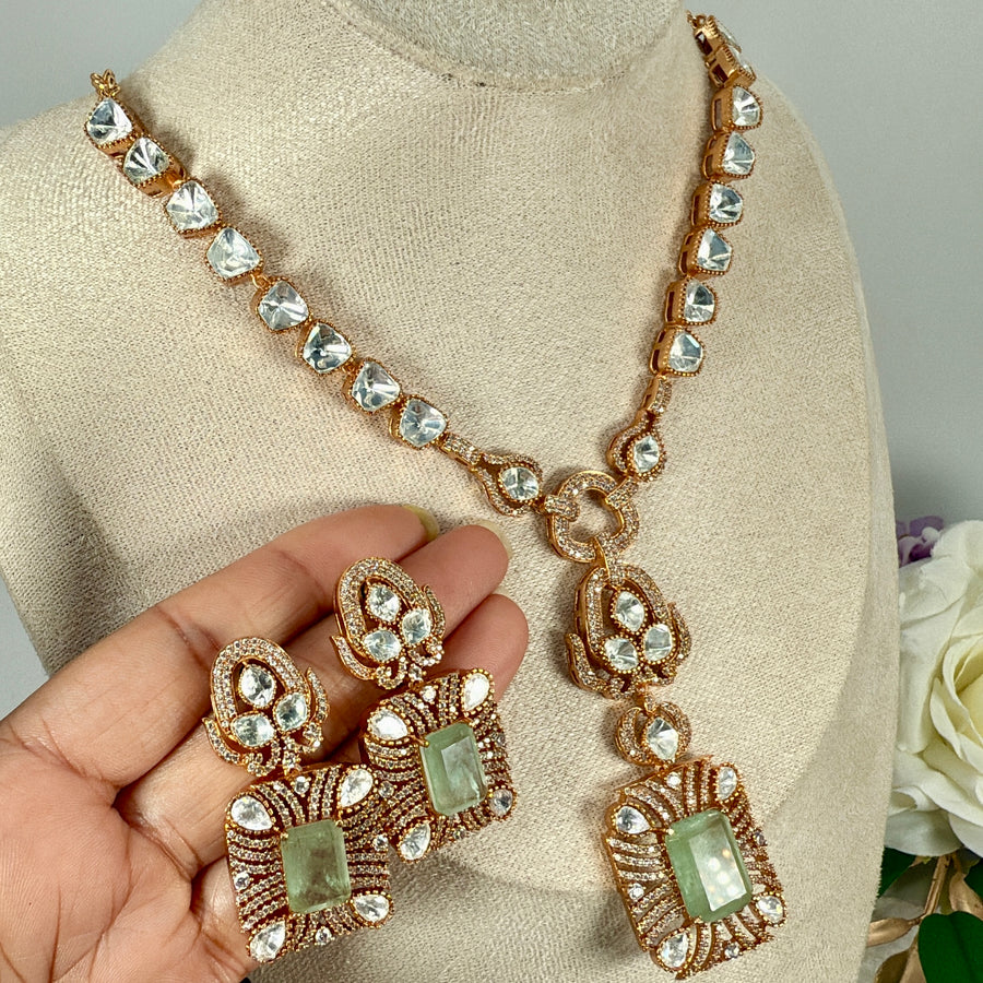 Mint Moissanite Dainty Necklace Set