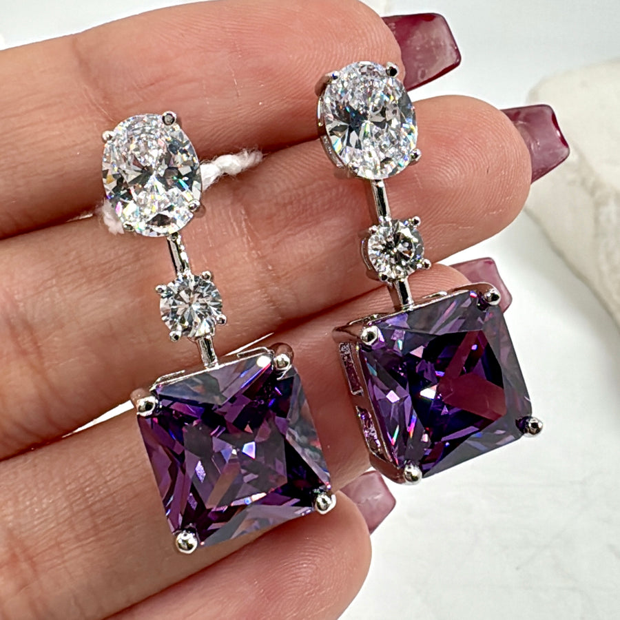 Purple Italian Cubic Zirconia American Diamonds Dainty Earrings