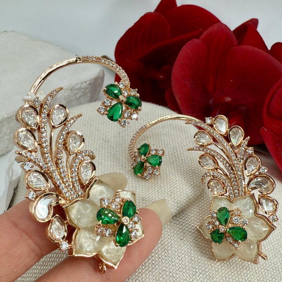 Green MOP Moissanite Cuff Earrings