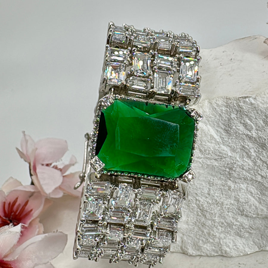 Green American Diamonds CZ Openable Bangle(Fits Size 2.4-2.8)