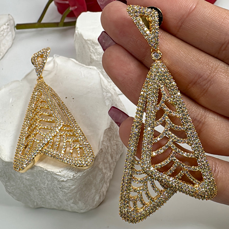 Clear Nano Setting is Cubic Zirconia 24 Carat Gold Plated Earrings (Approx. Length 3 inches )