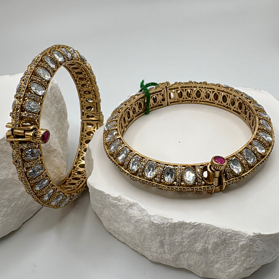 Clear Premium Moissanite Polki Openable Bangle Pair( Size 2.4)