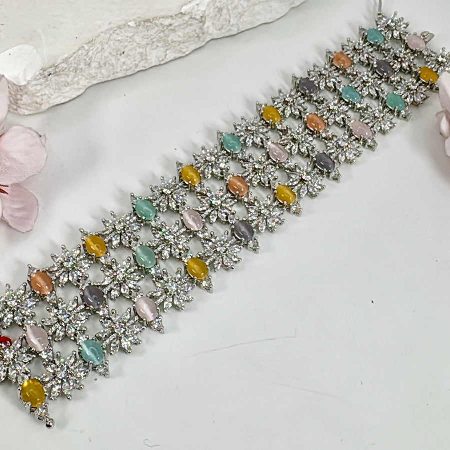 Multi American Diamonds Cubic Zirconia Flexible Tennis Bracelet ( Fits Size 2.2-2.8)