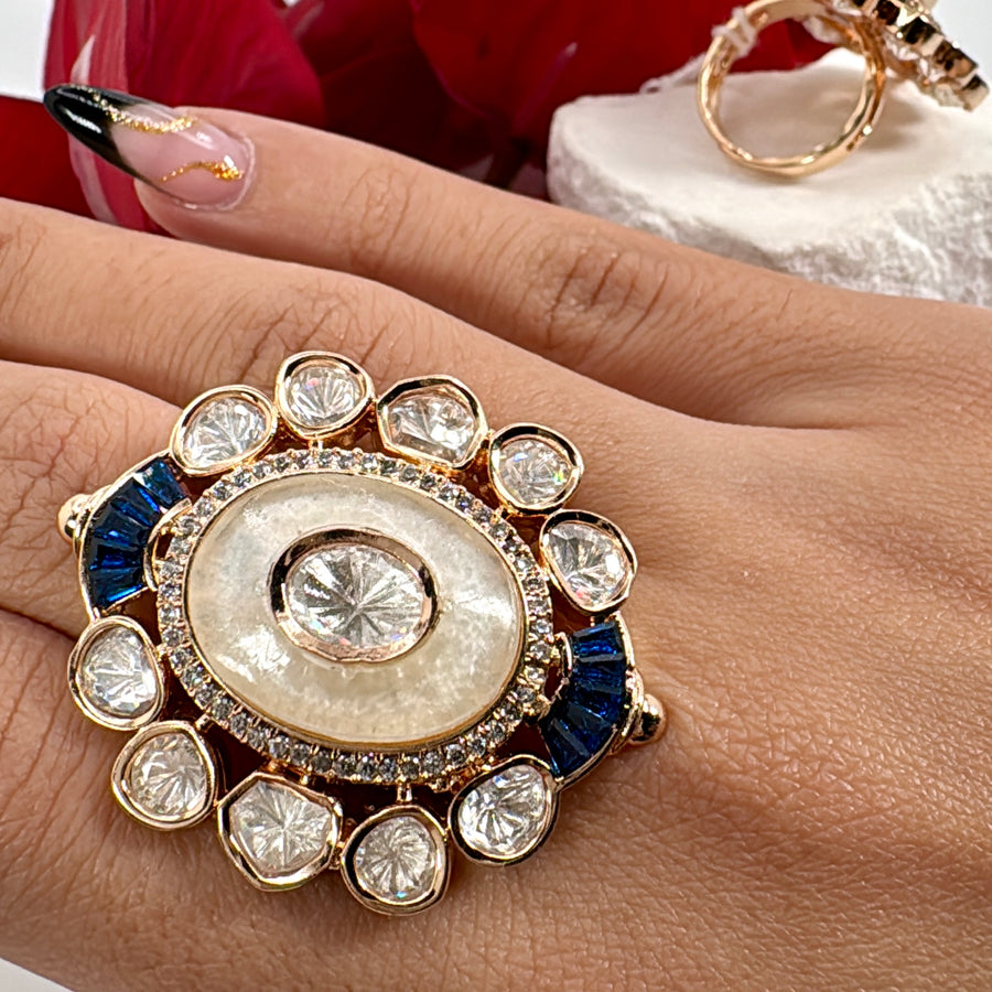 Blue Invisible Setting MOP Adjustable Finger Ring