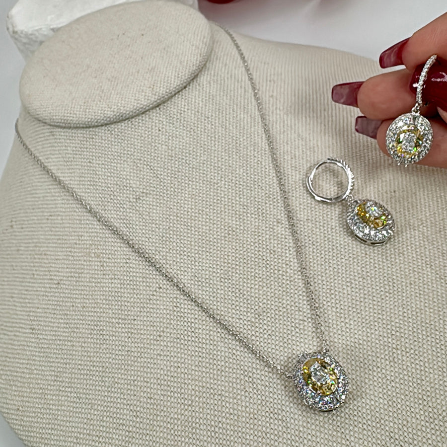 Champagne Yellow Italian Cubic Zirconia Pendant Necklace Set