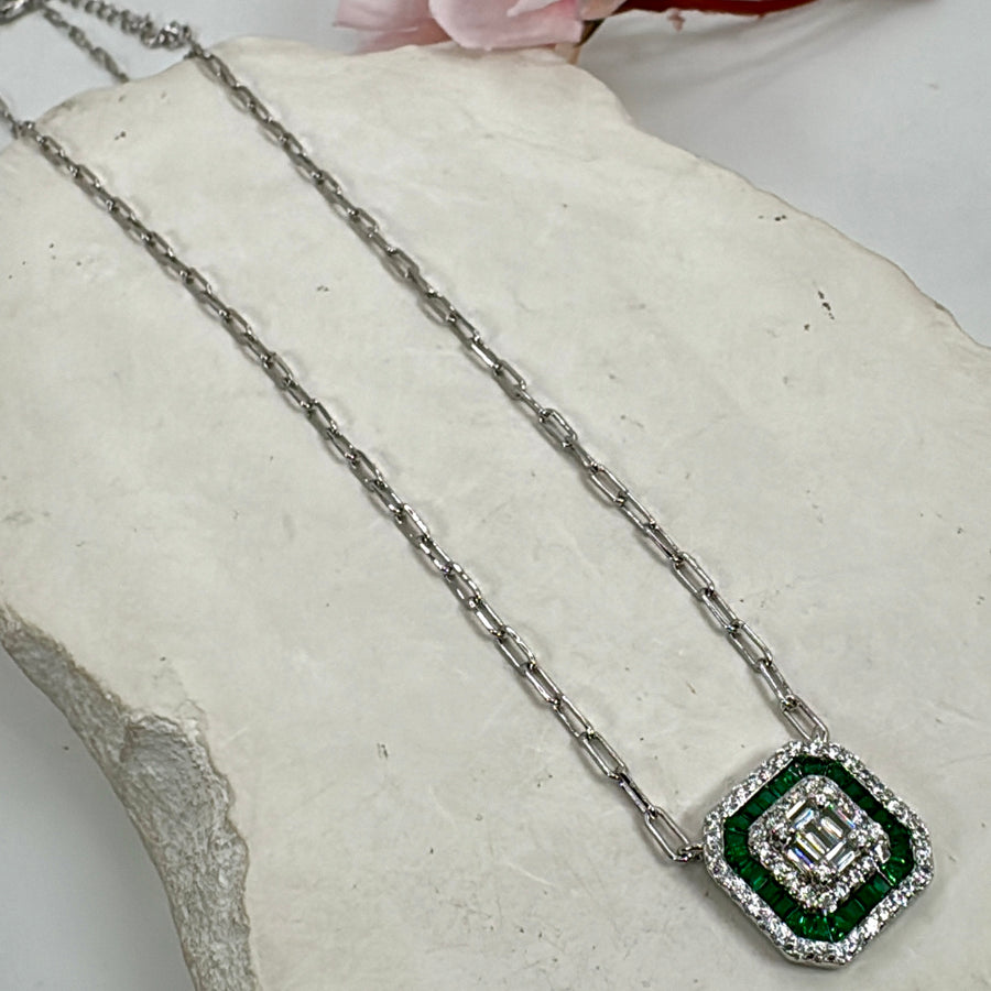 Green Italian Cubic Zirconia American Diamonda Heart Pendant Necklace