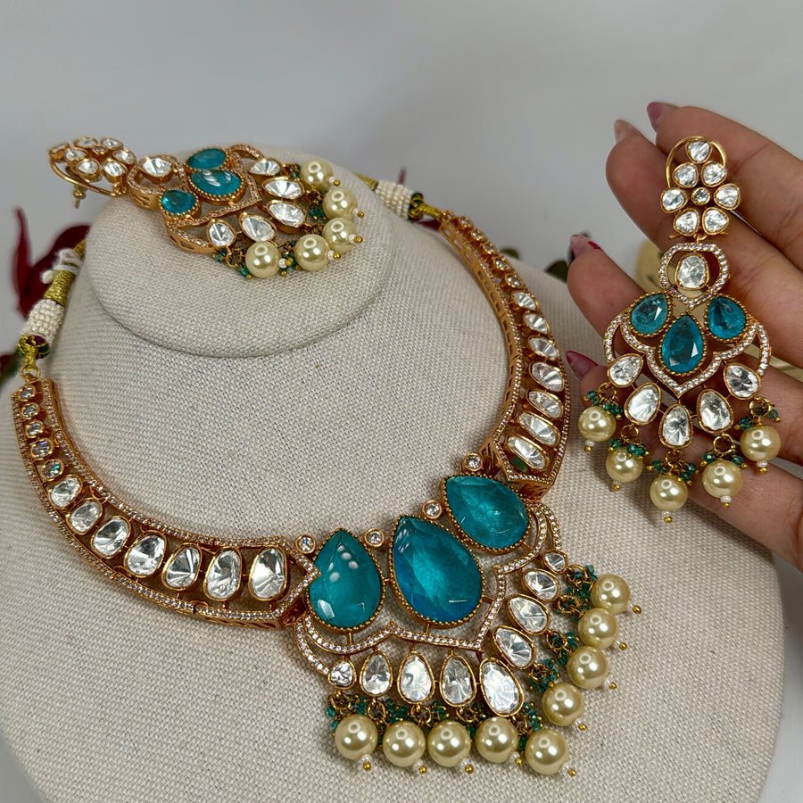 Turquoise Moissanite Hasli Necklace Set
