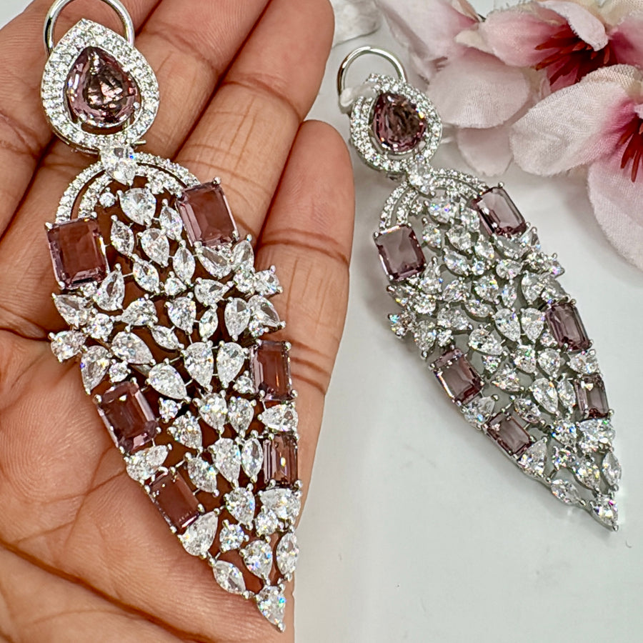 Wine American Diamonds CZ Earrings