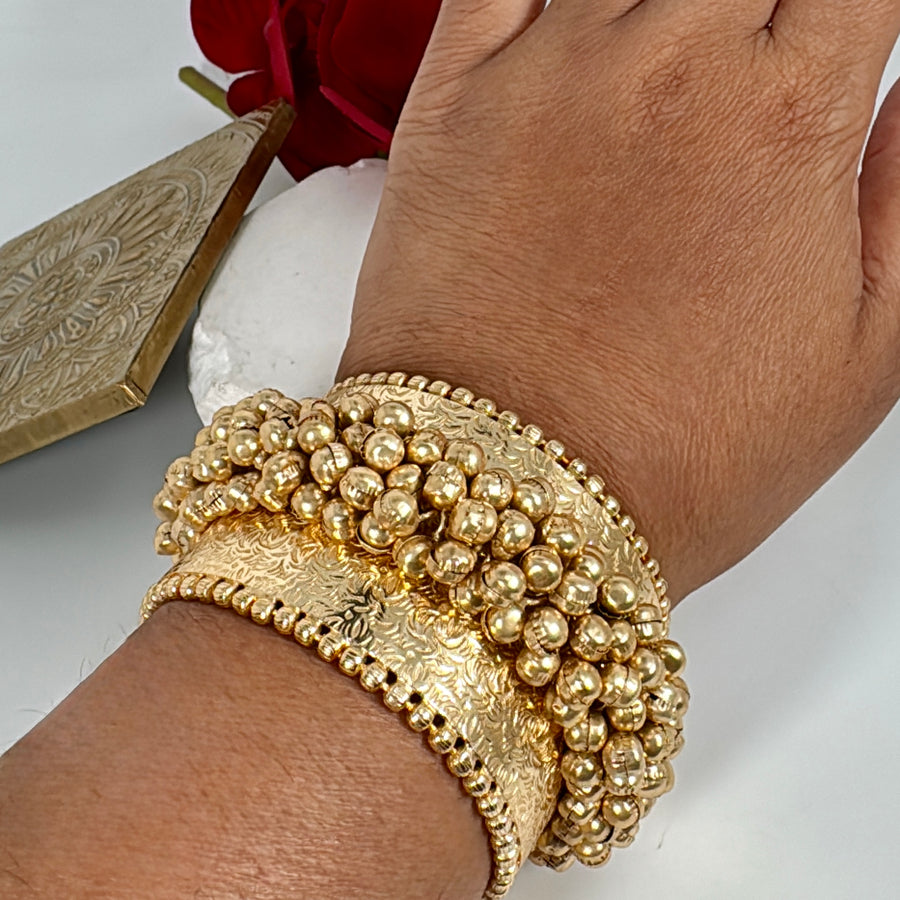 Clear Gold Ghungroo Cluster Bangle Cuff (One Size Fits All)